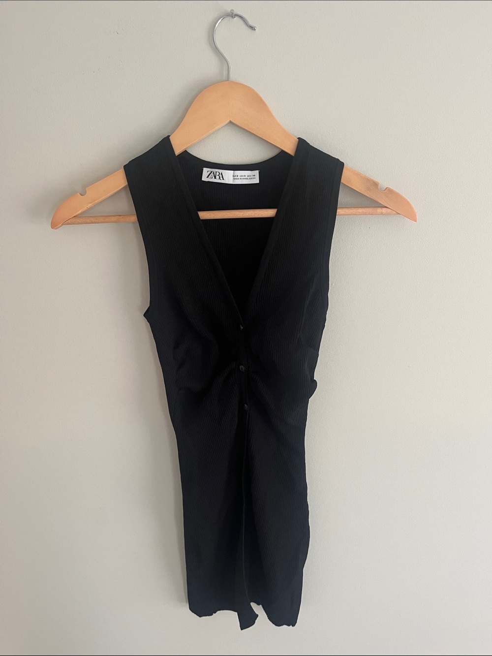 ZARA Black Ribbed V-Neck Twist Front Tank